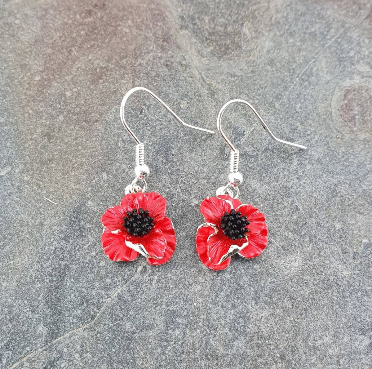 Red Poppy Flower Drop Hook Earrings - Pink Poodle Boutique - ATH589