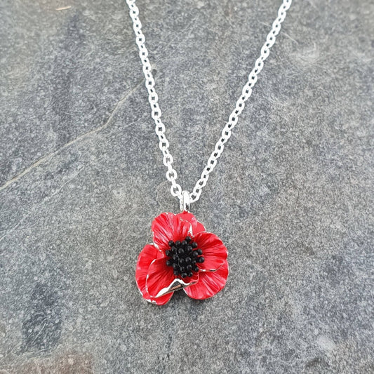 Red Poppy Flower Pendant Necklace - Pink Poodle Boutique - ATH587