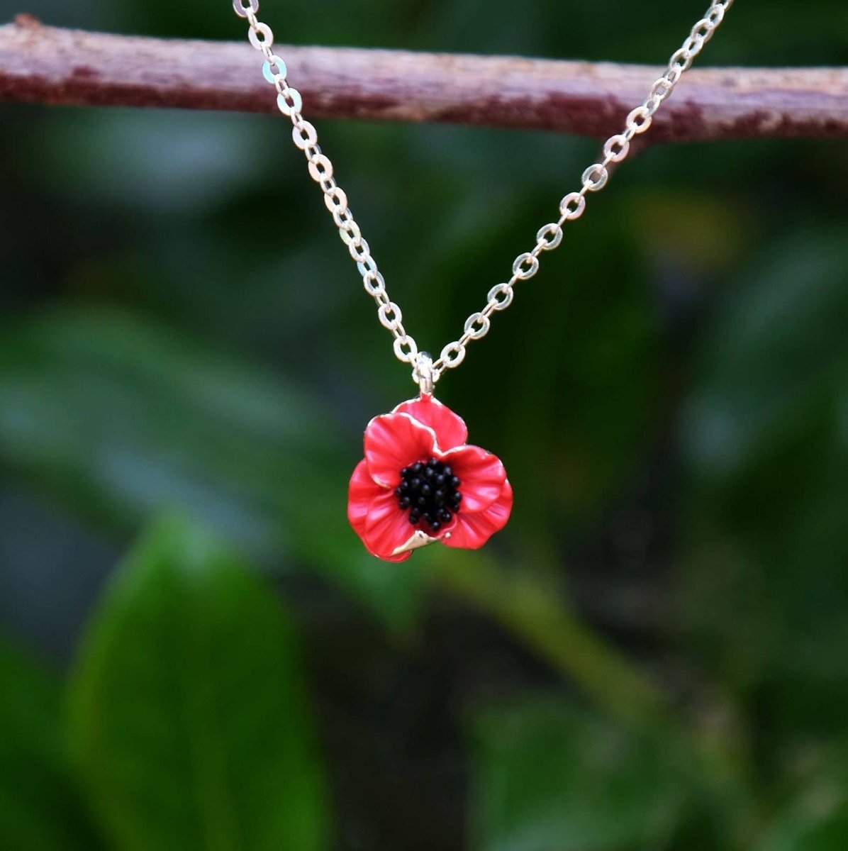 Red Poppy Flower Pendant Necklace - Pink Poodle Boutique - ATH587