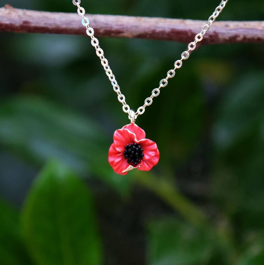 Red Poppy Flower Pendant Necklace - Pink Poodle Boutique - ATH587