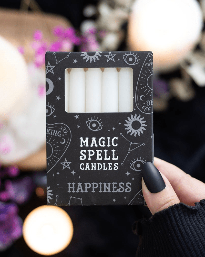 Set of 12 White 'Happiness' Magic Spell Candles - Pink Poodle Boutique - FI - 16028