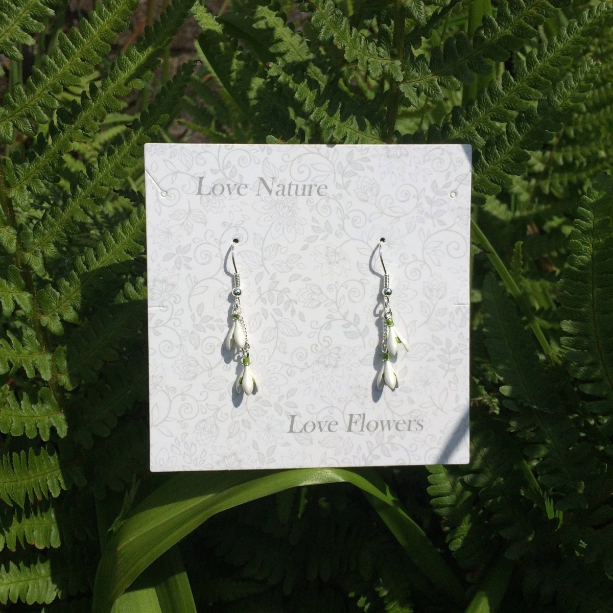 Snowdrop Flower Double Drop Earrings in Silver Tone - Pink Poodle Boutique - 5061087870240