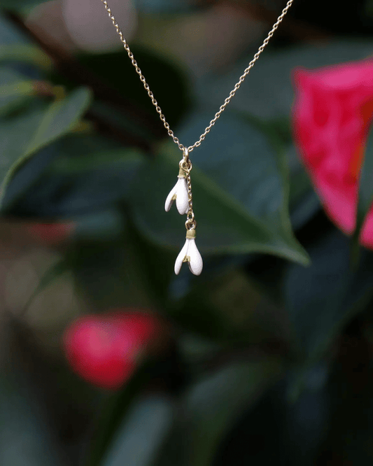 Snowdrop Flower Double Pendant Necklace in Gold Tone - Pink Poodle Boutique - ATH852
