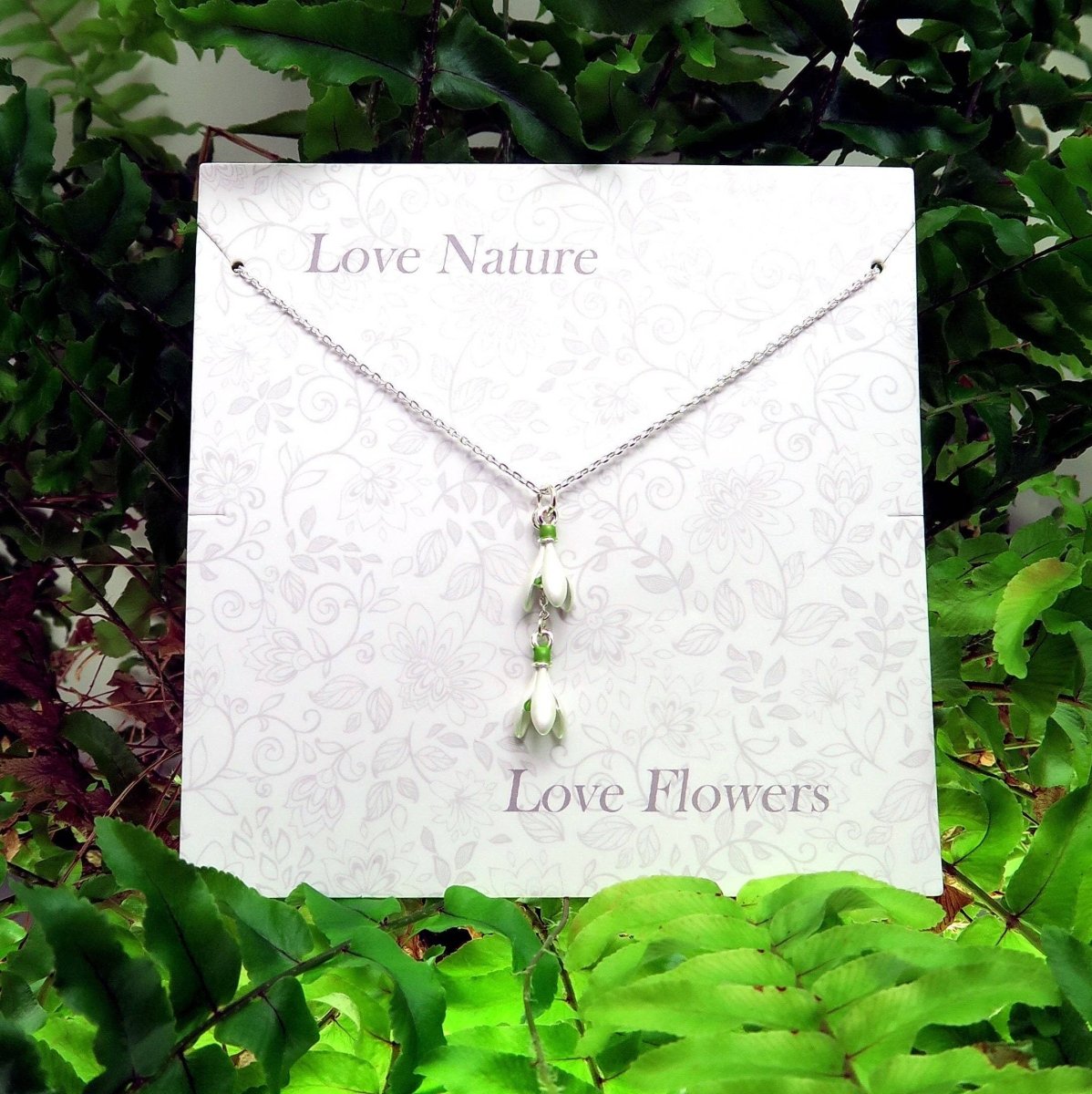 Snowdrop Flower Pendant Necklace in Silver Tone - Pink Poodle Boutique - 5061087870233