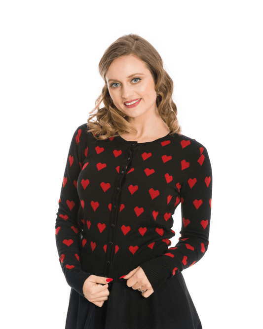 True Love Hearts Cardigan by Banned Apparel - Pink Poodle Boutique - CA21103R - XS