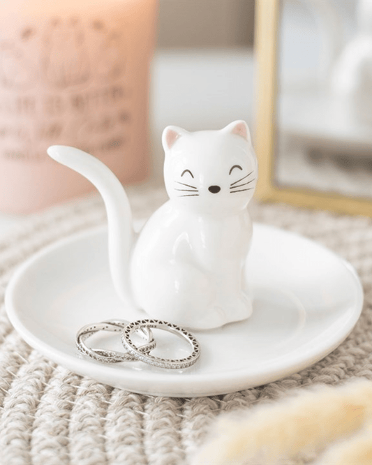 White Sitting Cat Ring Holder - Pink Poodle Boutique - KI_67526