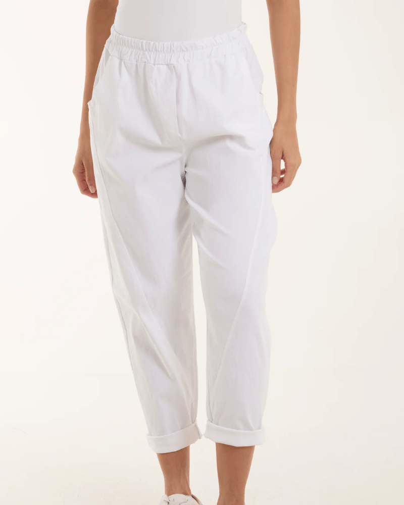 White Washed Relaxed Fit Magic Trousers - Pink Poodle Boutique - NV3812IT003 - WHITE