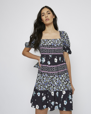 Multi Floral Square Neck Dress