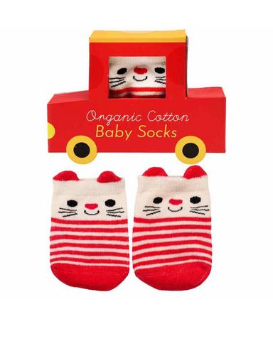 Red Cat Baby Socks In Car Gift Box