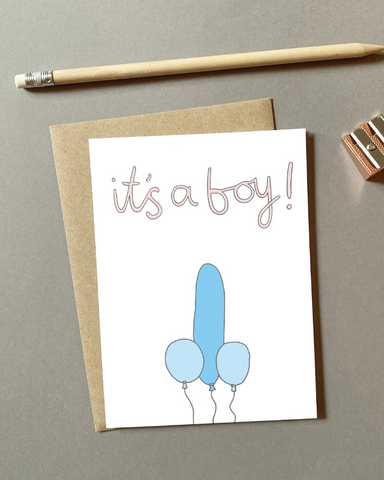 It's A Boy Willy Balloon Baby Card