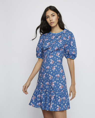 Blue Floral Dress With Cut Out Back