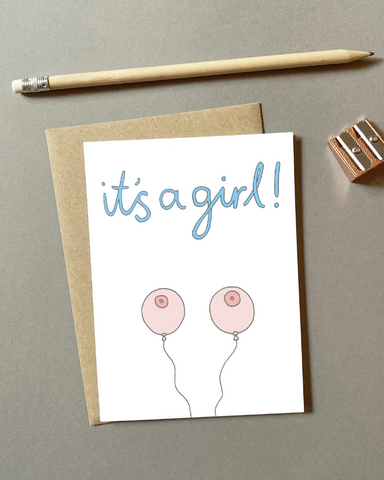 It's A Girl Boobies Baby Card