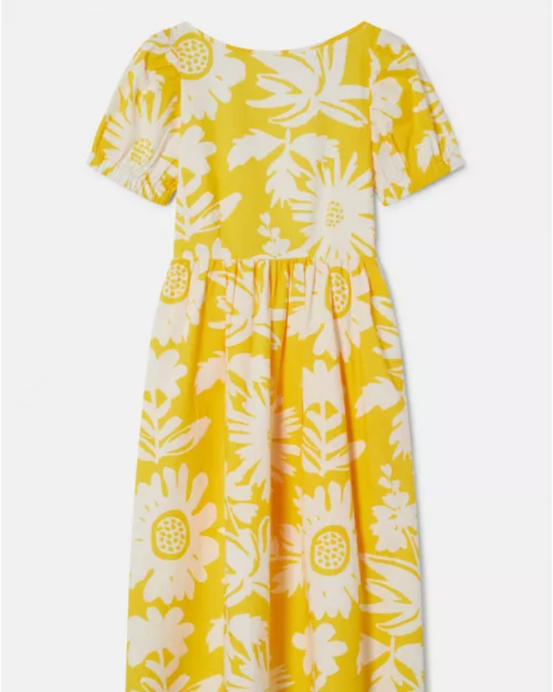Yellow floral midi puff sleeve dress - Compania Fanatastica