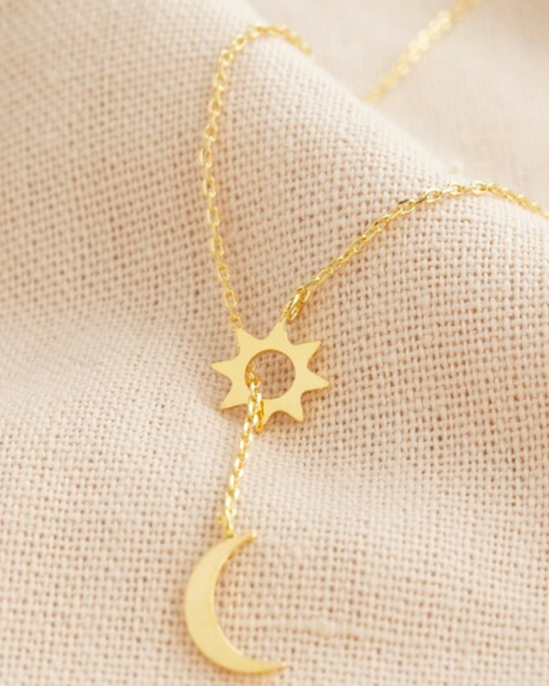 Gold Moon Star Laryat Necklace