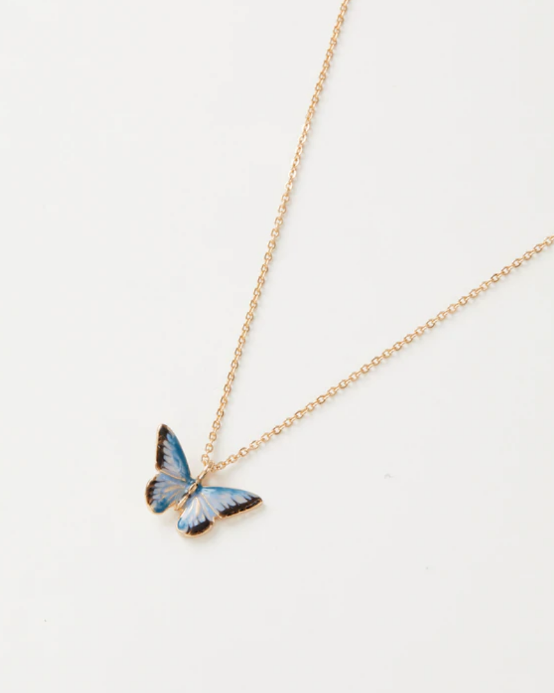 Blue Butterfly Short Enamel Necklace