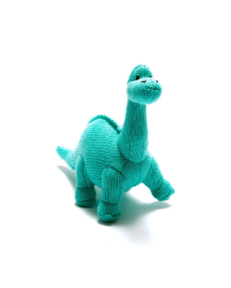 Turquoise Diplodocus Dinosaur Knitted Rattle