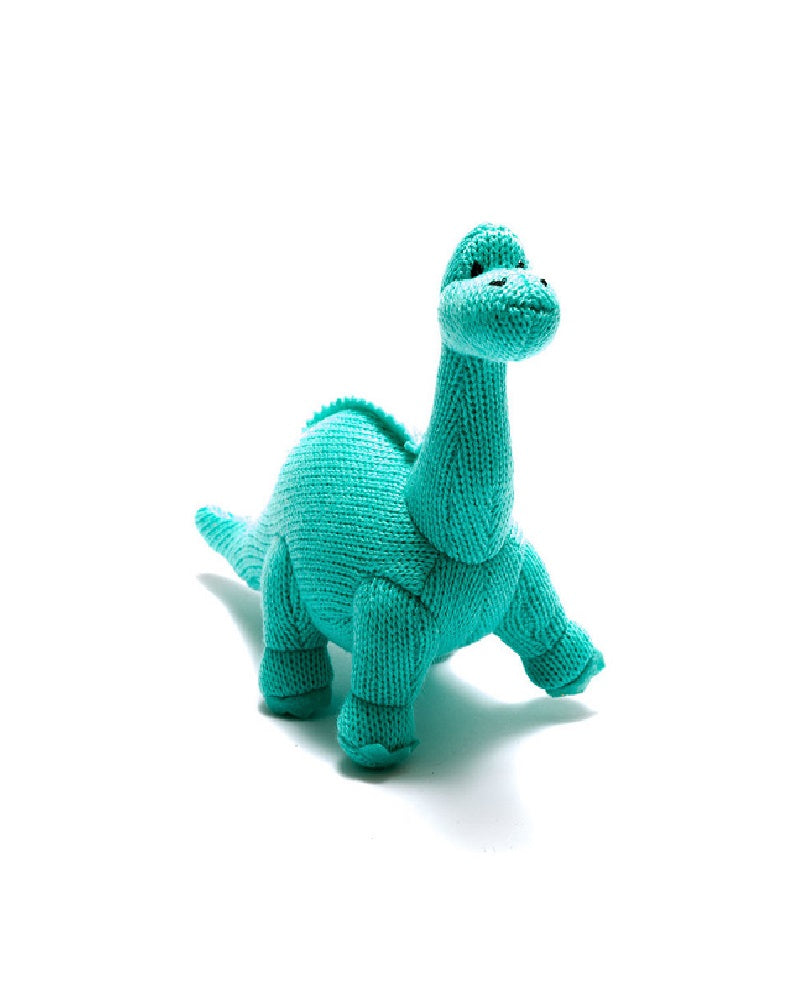 Turquoise Diplodocus Dinosaur Knitted Rattle