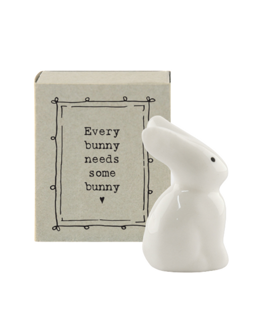 Standing at 4cm tall this little porcelain bunny is the perfect little gift for those you love!  Presented in a little match box with the message Some bunny loves you. A lovely keepsake for anyone in need of some kind words.  Collect them all.  Comes in a mini gift box.