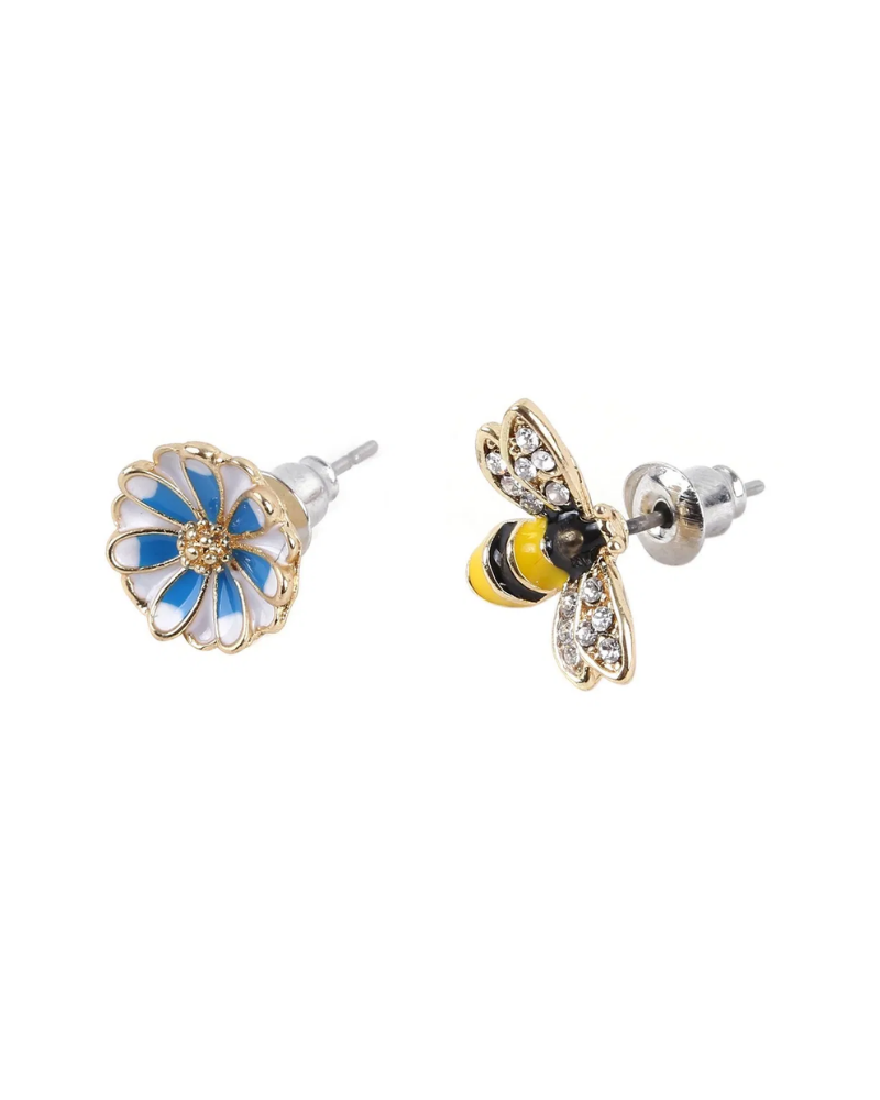 Mismatch Bee And Flower Enamel Stud Earrings