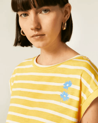 Two Tone Yellow Stripe Daisy T-Shirt By Compania Fantastica.