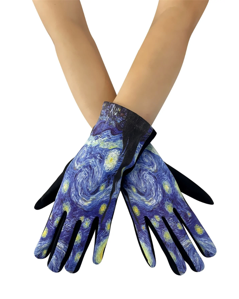 Van Gogh Starry Night Suede Touchscreen Gloves Black