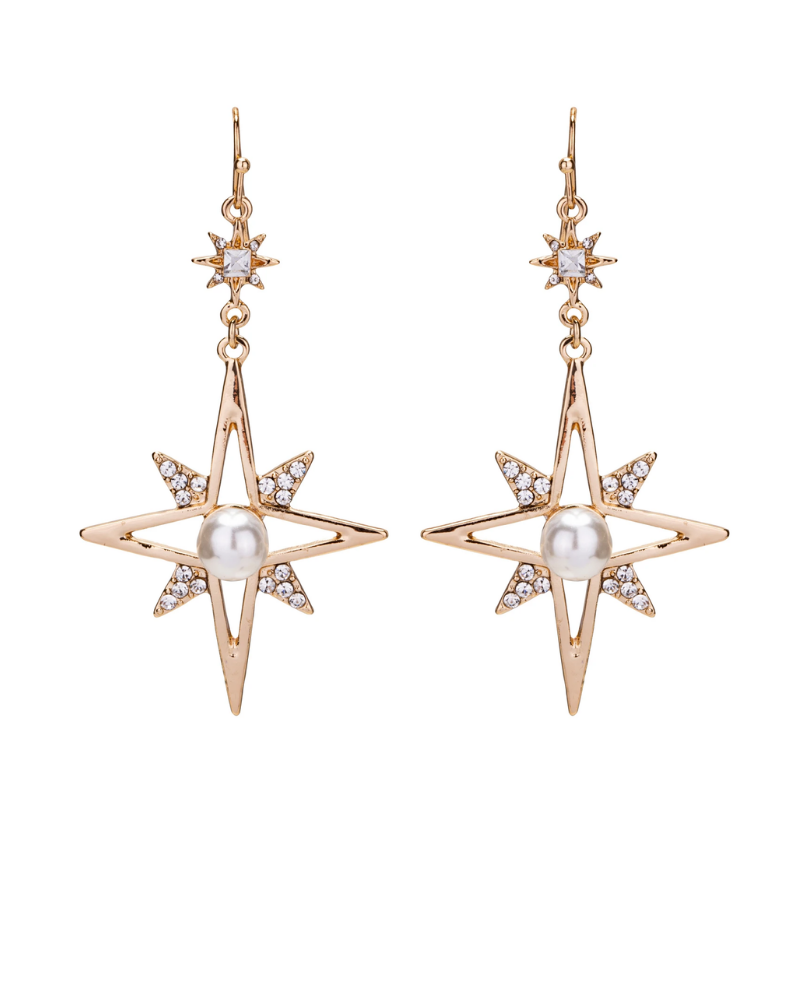 Audrey Faux Pearls And Crystal Hook Drop Earrings In Gold