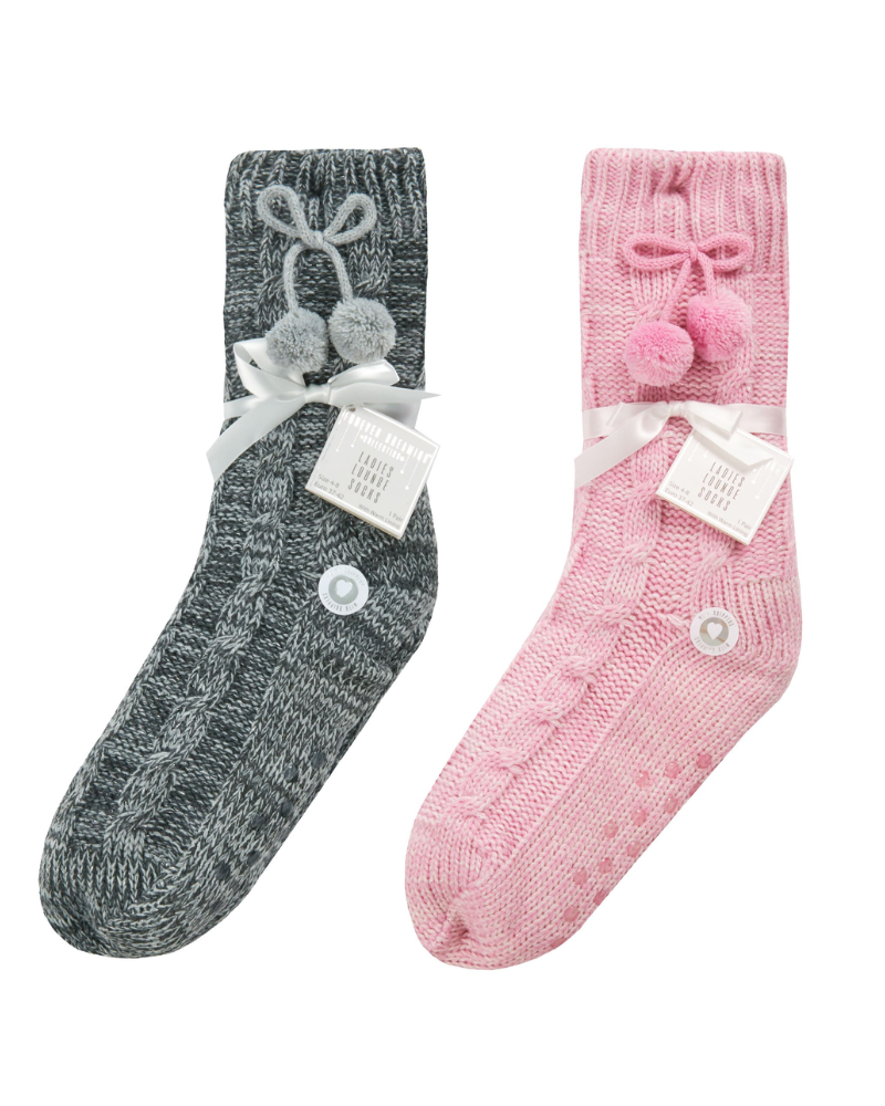 Cable Knit Slipper Socks With Grippers Assorted