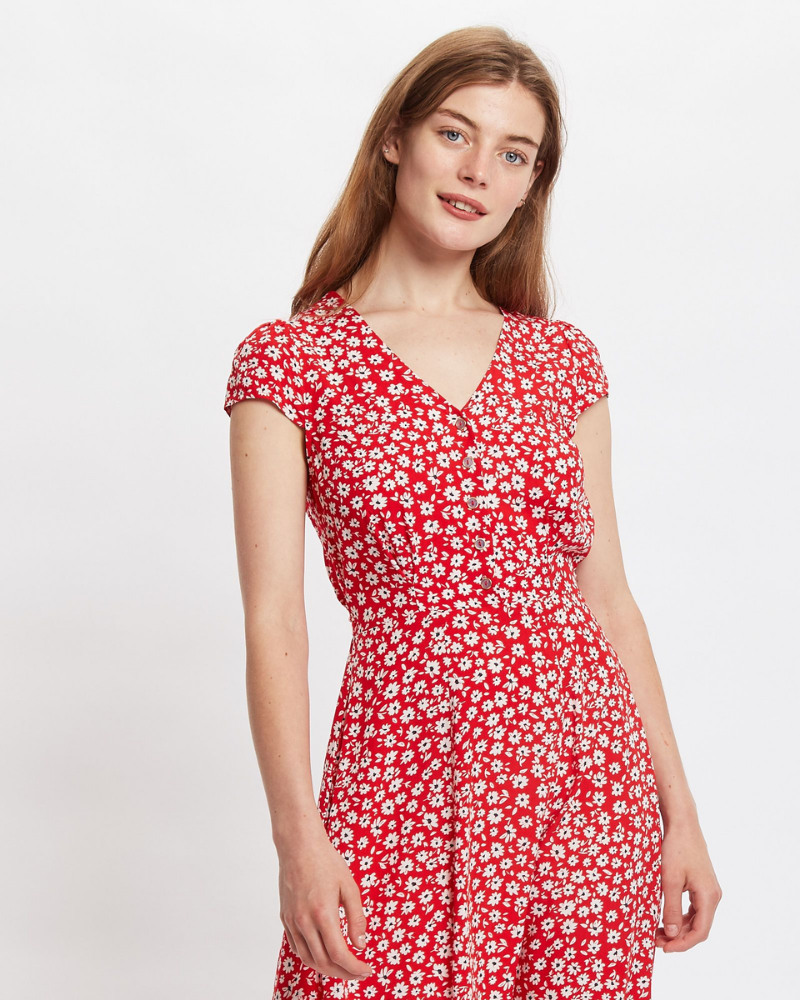 Cathleen Mini Dress In Red Flower Sketch By Louche