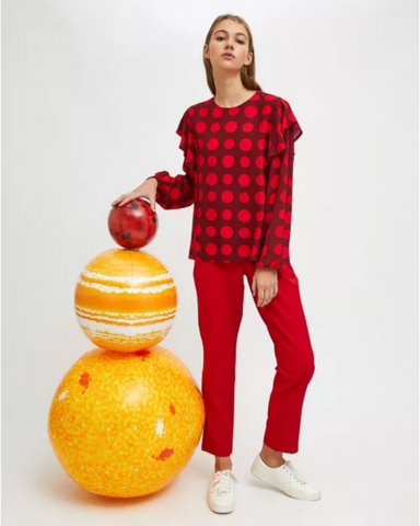 Red Polka Dot Print Lightweight Smock Top