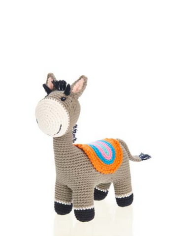 Friendly Donkey Crochet Rattle Toy