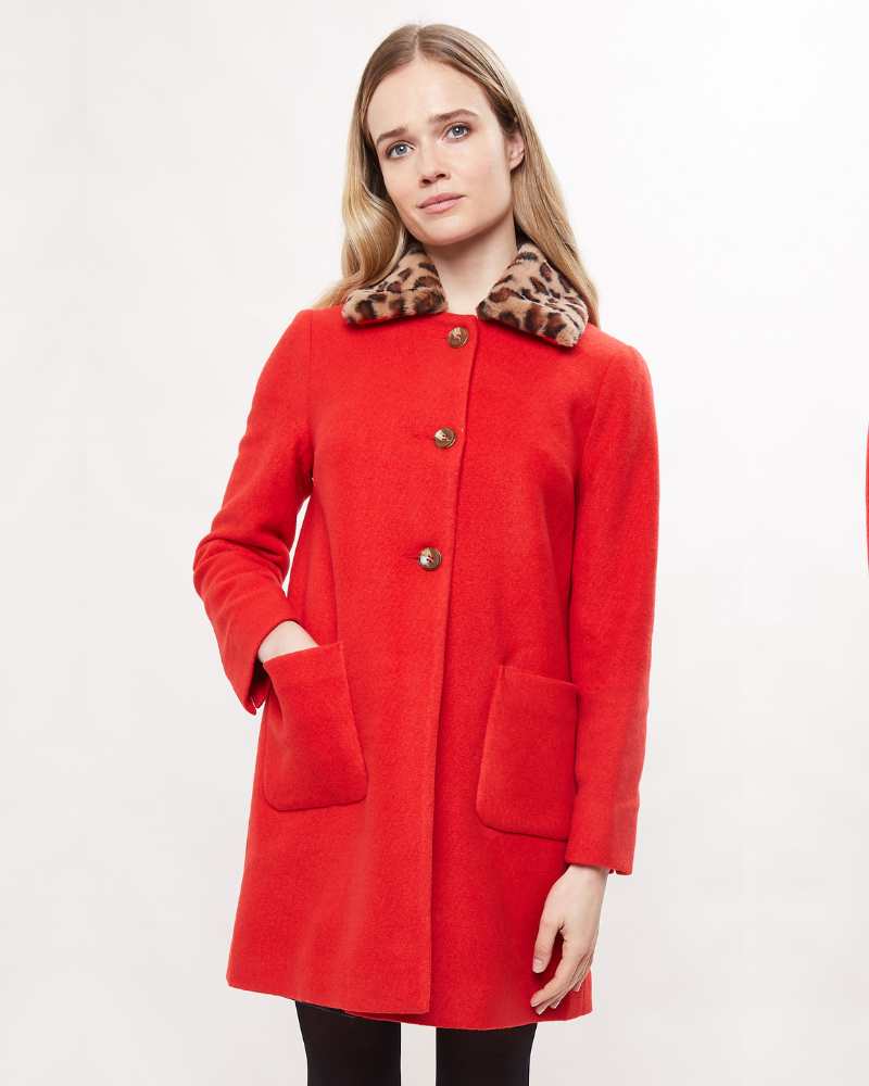 Dryden Red leopard Collar Coat By Louche