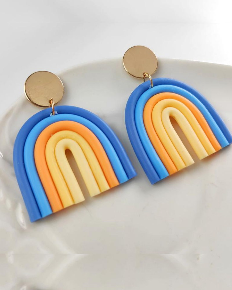 Rainbow Statement Polymer Earrings