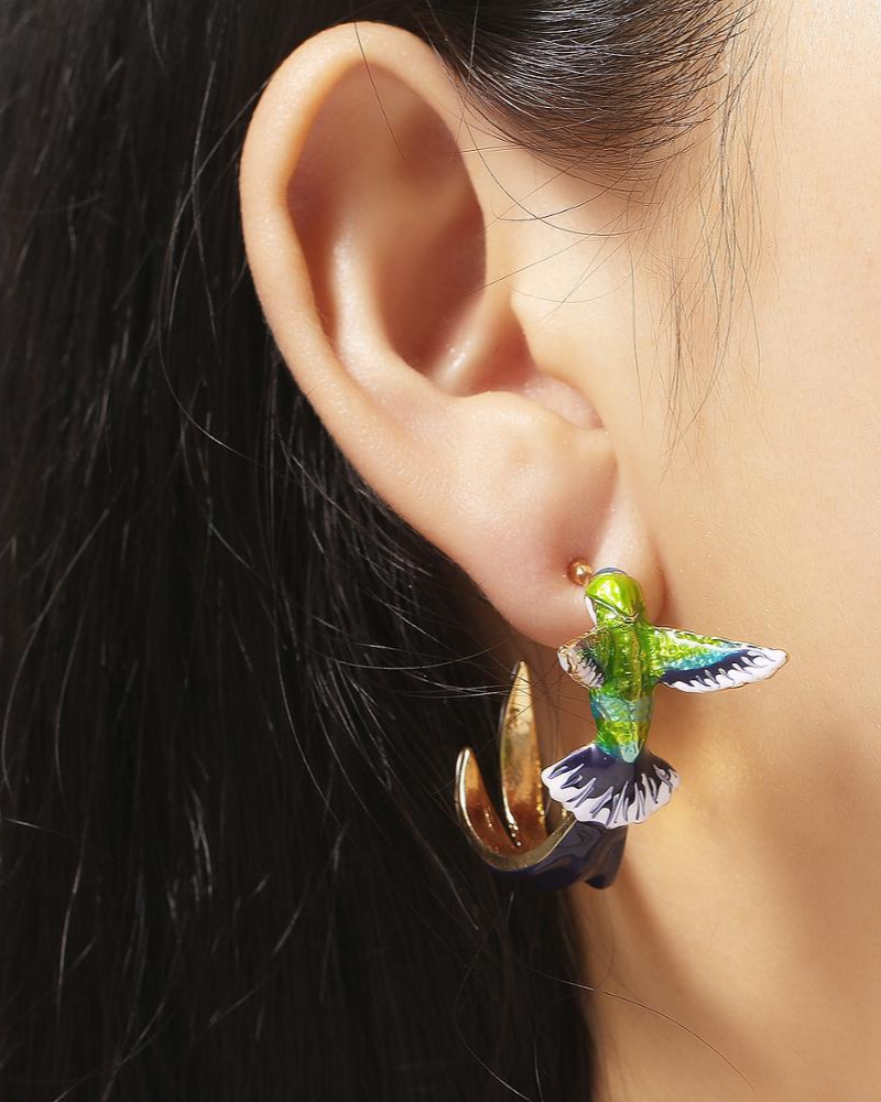 Beautiful Hummingbird Enamel Stud Earrings