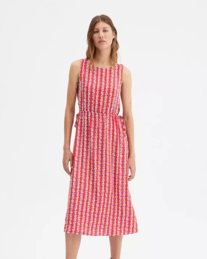 Grid Check Print Dress With Side Cut-Out