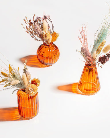 Amber Glass Bud Vases Set Of 3