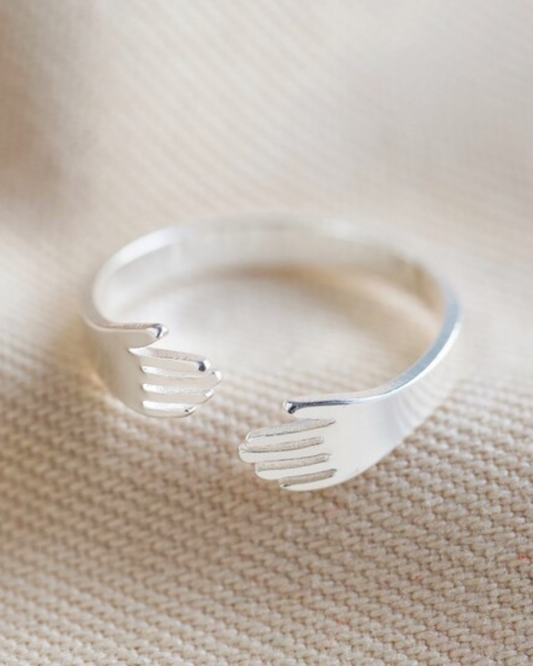 Silver Hug Hands Adjustable Ring