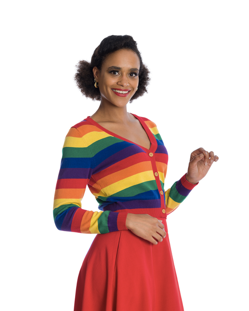 Love Wins Rainbow Stripe Cardigan by Banned Apparel Pink Poodle