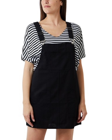 Three Pocket Pinafore Dress Plain Black