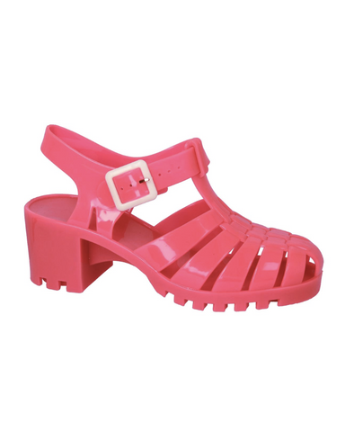 Chunky Heel T-Bar Jelly Shoes Fuchsia Pink