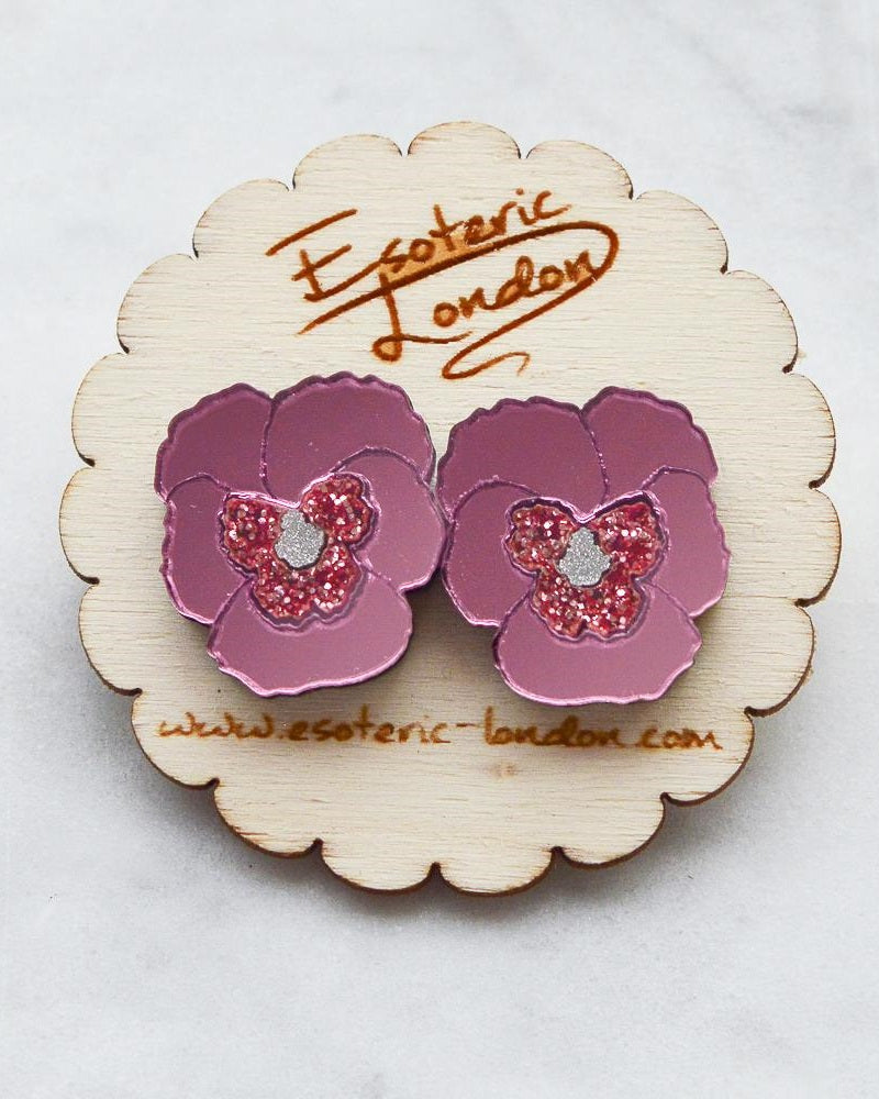 Pink Textured Pansy Earrings