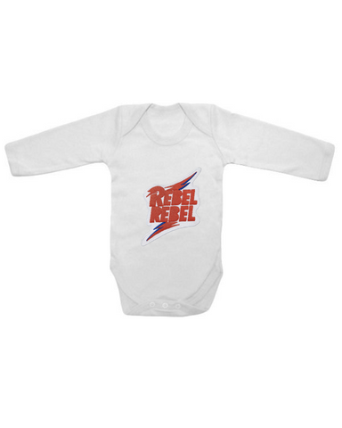 Rebel Rebel Bowie Baby Long Sleeve Onesie White