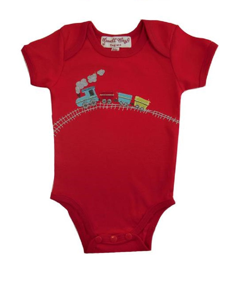 Train Embroidered Baby Grow
