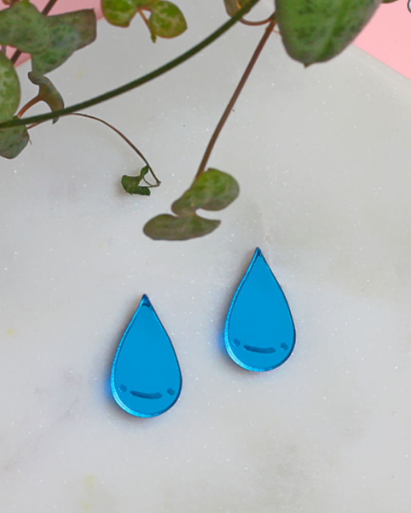 Blue Raindrop Stud Earrings