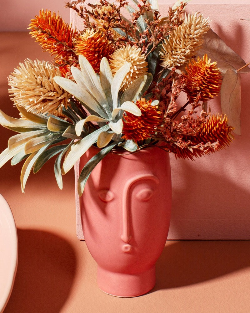 Mini Face Vase In Matte Red