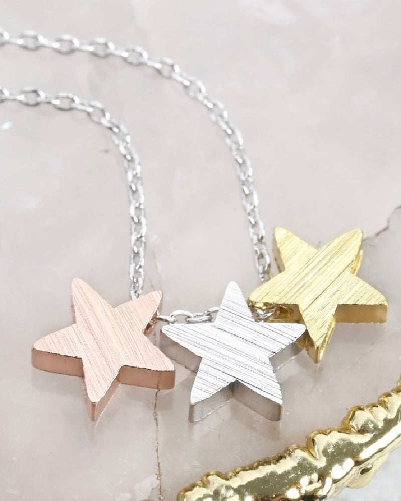 Brushed Mixed Triple Star Necklace