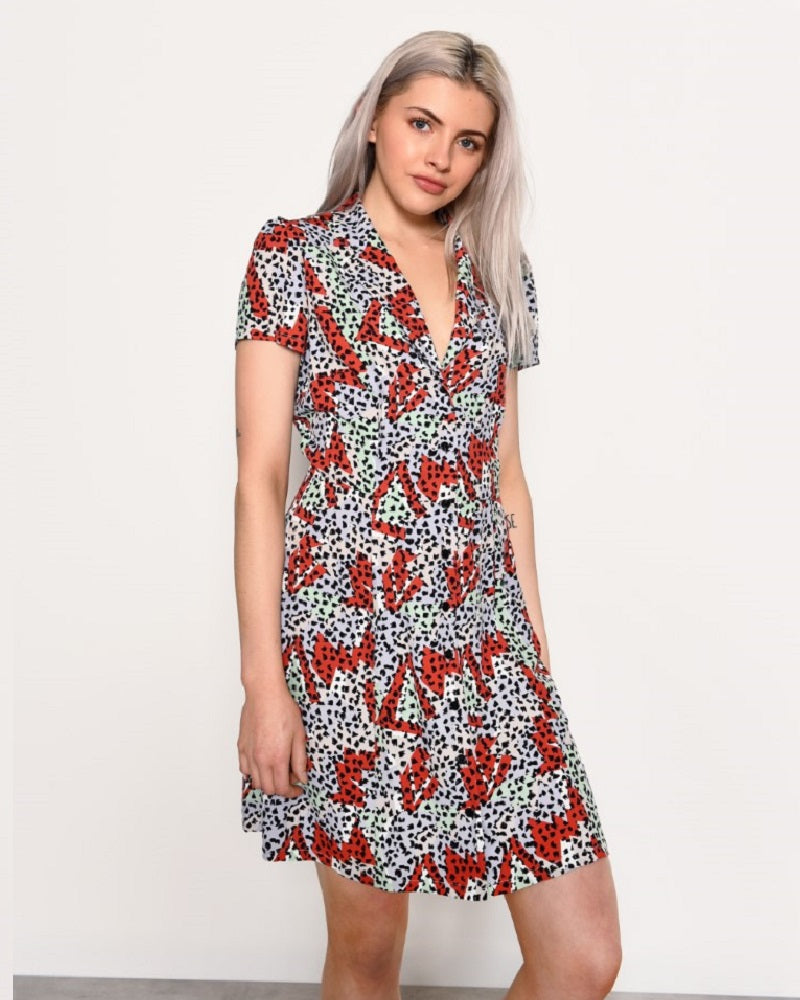 Geometric Print Button-down Dress