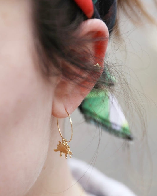 Gold Stegosaurus Dinosaur Hoop Earrings
