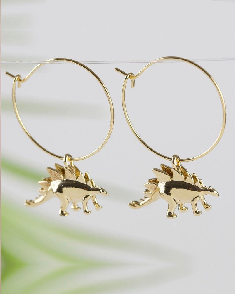 Gold Stegosaurus Dinosaur Hoop Earrings