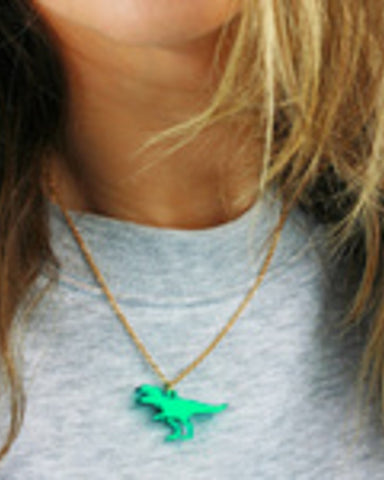 Mini T-Rex Charm Necklace Green