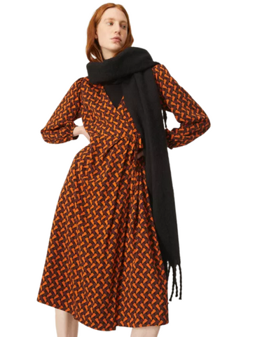 Geometric Labyrinth Zig Zag Print Midi Wrap Dress